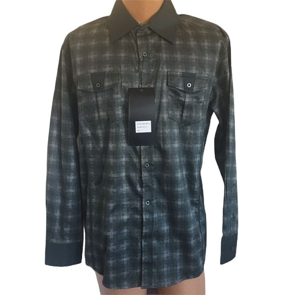 Lamasini Mens Plaid Long Sleeve Button Down Fashion Shirt Dark Green - Picture 4 of 8